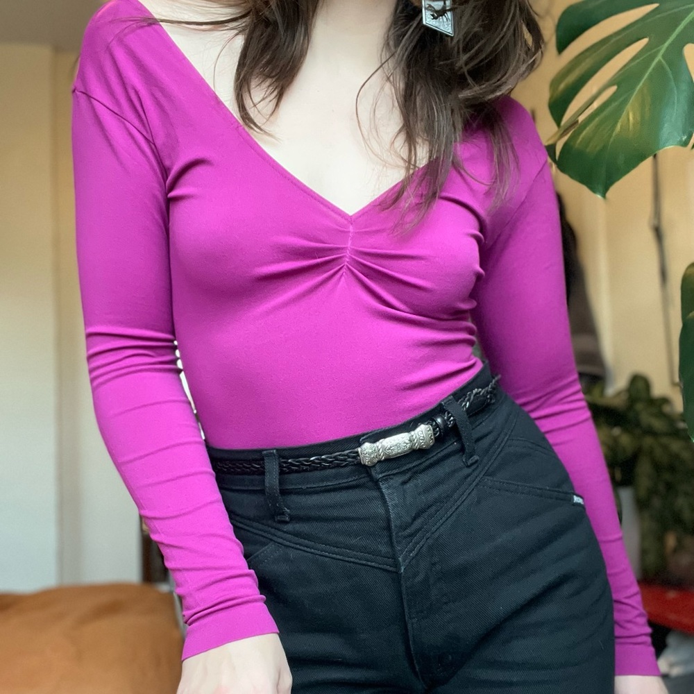 Vintage Magenta Danskin Plunge Body Suit